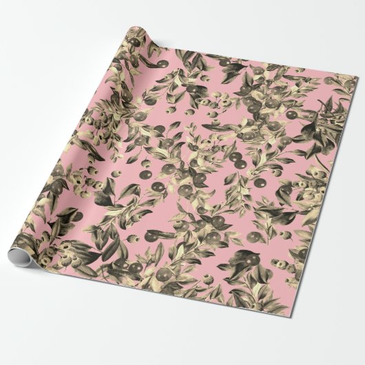 Elegante feestelijke Waterverf Gold Beige Berries  Cadeaupapier (Uitgerold)