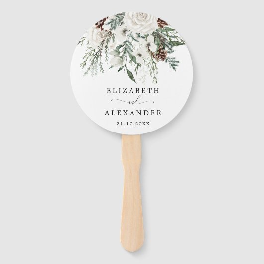 Elegante feestelijke winter evergreen bruiloft pro handwaaier (Voorkant)