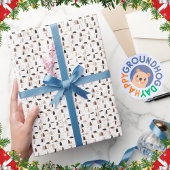 Elegante feestelijke witte en gouden Groundhog Day Cadeaupapier