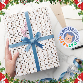 Elegante feestelijke witte en gouden Groundhog Day Cadeaupapier