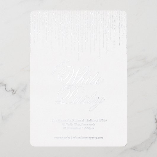 Elegante feestelijke witte feestdag folie uitnodiging (Voorkant)