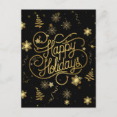 Elegante Feestelijke Zwart en Goud Vrolijk Kerstfe Briefkaart (Voorkant)