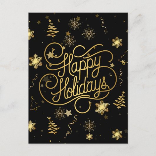 Elegante Feestelijke Zwart en Goud Vrolijk Kerstfe Briefkaart (Voorkant)