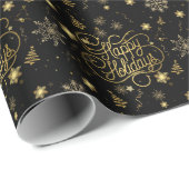 Elegante Feestelijke Zwart en Goud Vrolijk Kerstfe Cadeaupapier (Rol Hoek)