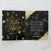 Elegante Feestelijke Zwart en Goud Vrolijk Kerstfe Kaart (Binnen)