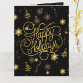 Elegante Feestelijke Zwart en Goud Vrolijk Kerstfe Kaart (Gele Bloem)