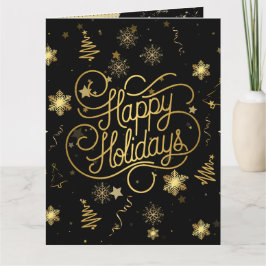 Elegante Feestelijke Zwart en Goud Vrolijk Kerstfe Kaart