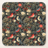 Elegante Feestvogels & Bloemen Kerstrood Kartonnen Onderzetters (Voorkant)