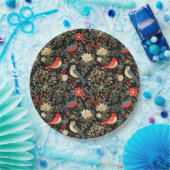 Elegante Feestvogels & Bloemen Kerstrood Papieren Bordje (Feest)