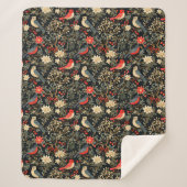 Elegante Feestvogels & Bloemen Kerstrood Sherpa Deken (Voorkant)