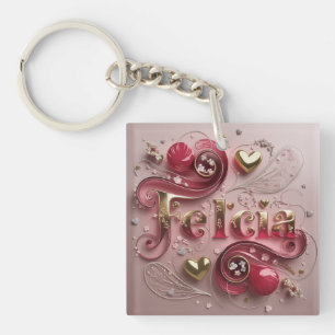Elegante Felicia Naam Kunst in goud en rood Sleutelhanger