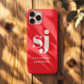 Elegante felrode monogram initialen Case-Mate iPhone case