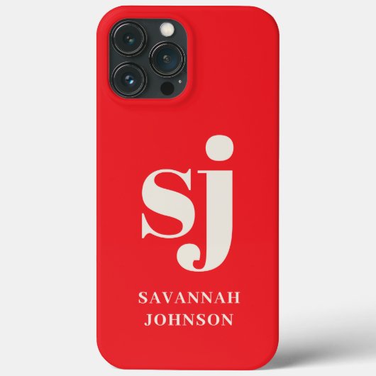 Elegante felrode monogram initialen Case-Mate iPhone case (Achterkant)