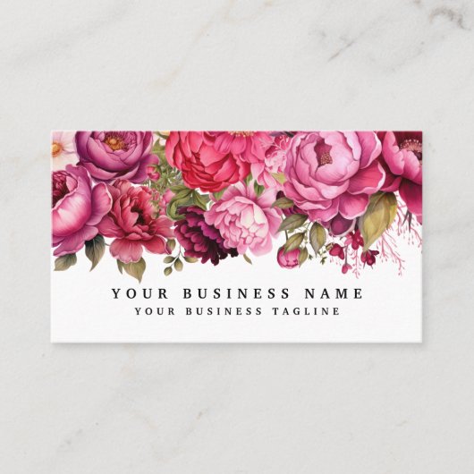 Elegante felroze bloemen Visitekaartjes (Voorkant)