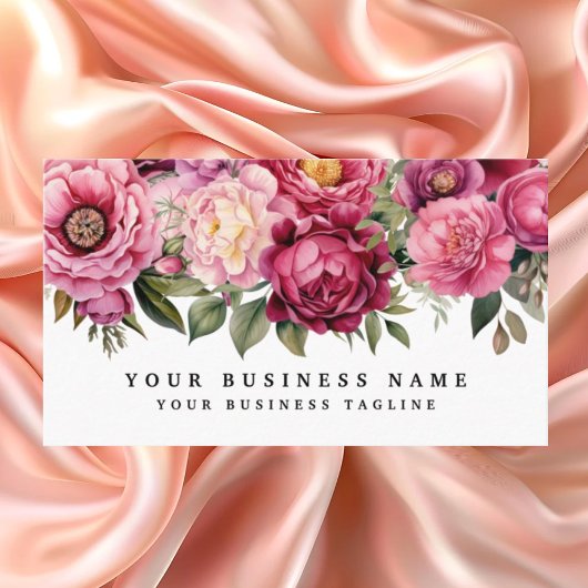 Elegante felroze bloemen Visitekaartjes