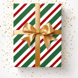 Elegante Festieve Groen Rode Strepen Kerstmis Cadeaupapier