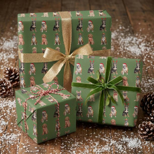 Elegante Festieve Groene Hond Puppy Kerstmis Cadeaupapier