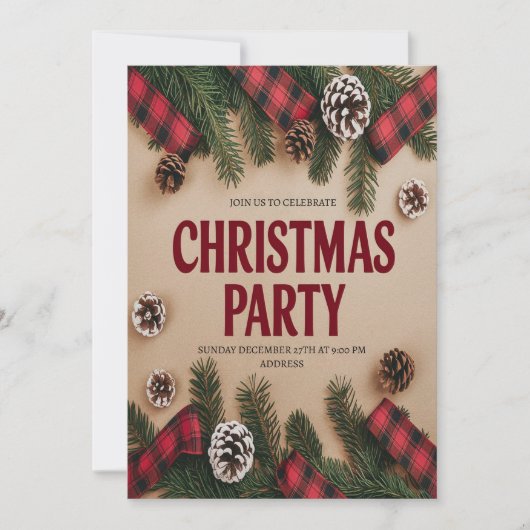 Elegante Festive Kerstfeest Uitnodiging (Voorkant)