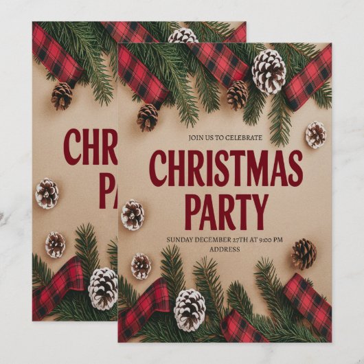 Elegante Festive Kerstfeest Uitnodiging (Voorkant / Achterkant)