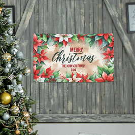Elegante Festive Rode en Witte Poinsettia Kerst Spandoek