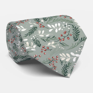 Elegante Festive Salie Groene Kerst Blad Patroon Stropdas