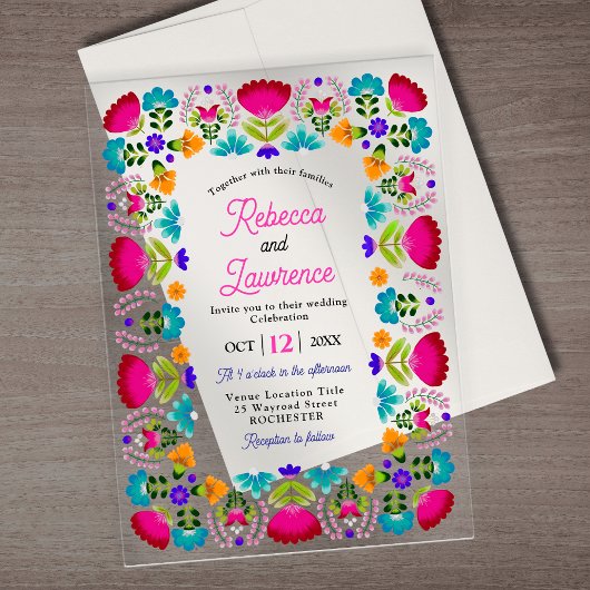 Elegante fiesta bruiloft acryl uitnodigingen