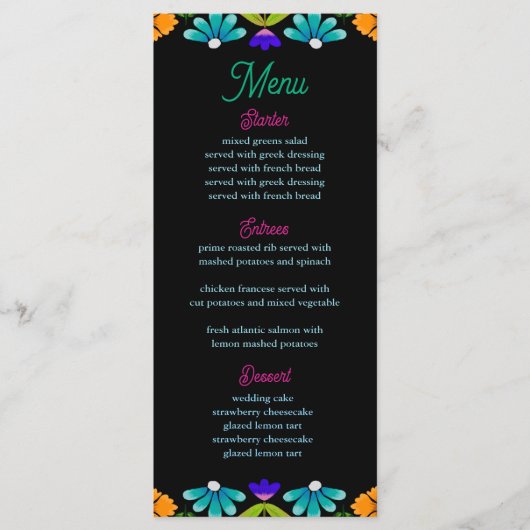 Elegante fiesta bruiloft menu (Voorkant)