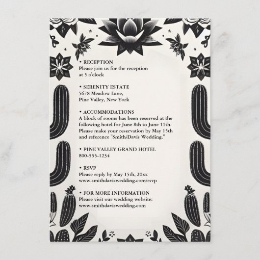 Elegante Fiesta Cactus Floral Mexicaanse bruiloft Informatiekaartje (Voorkant)