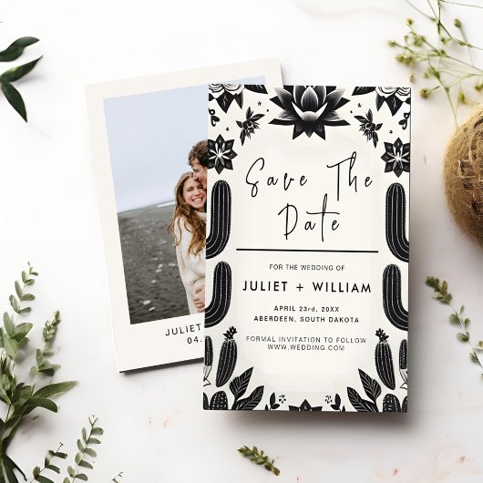Elegante Fiesta Cactus Floral Mexicaanse bruiloft Save The Date