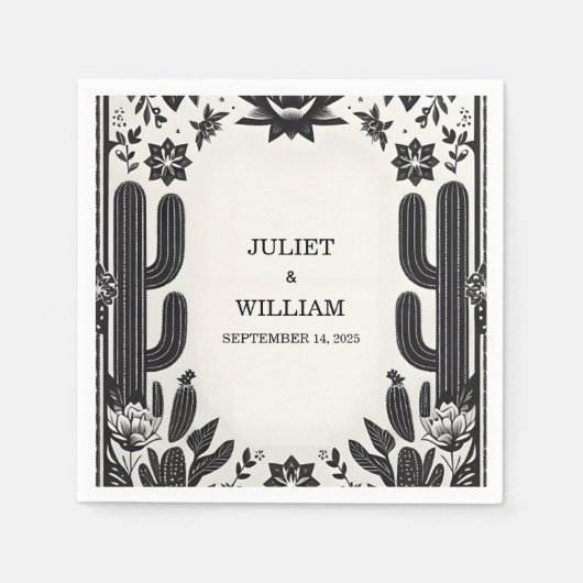 Elegante Fiesta Cactus Floral Mexicaanse bruiloft Servet (Voorkant)
