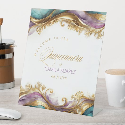 Elegante Fiesta Quinceanera Welkom ID1029 Reclamebord Met Voetstuk (Insitu)