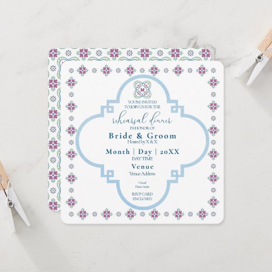 Elegante Fiesta repetitie diner uitnodiging (Voorkant / Achterkant in situ)