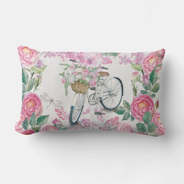Elegante fiets en bloemen kussen (Voorkant)