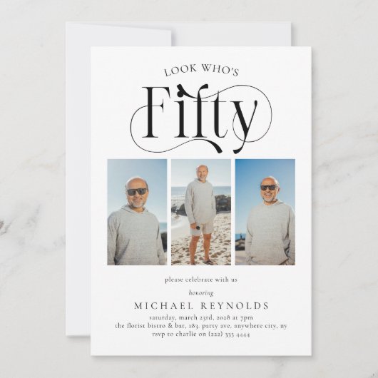 Elegante FIFTY 3 fotocollage 50ste verjaardag Kaart (Voorkant)