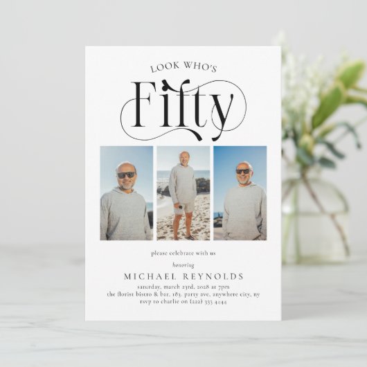 Elegante FIFTY 3 fotocollage 50ste verjaardag Kaart (Staand voorkant)