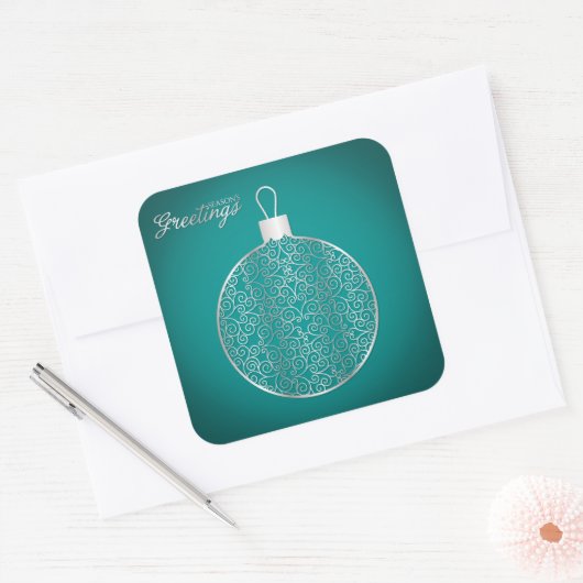 Elegante filigraan bauble vierkante sticker (Envelop)
