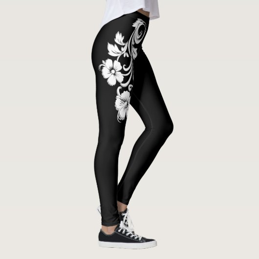 Elegante filigraan bloemen Modern zwart en wit Leggings (Rechts)