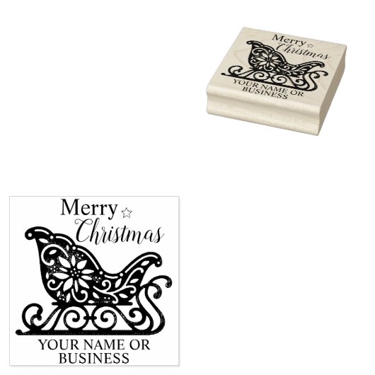 Elegante Filigree Santa Sleigh gepersonaliseerde n Rubberstempel (Gestempeld)