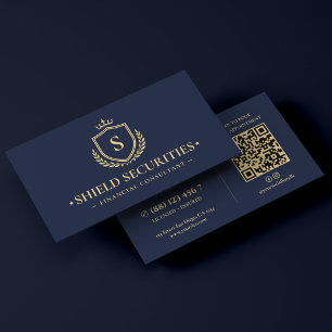 Elegante financieel adviseur Crown Shield donkerbl Visitekaartje