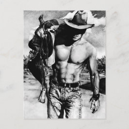 Elegante Fine Art Charcoal Tekening Sexy Cowboy Briefkaart