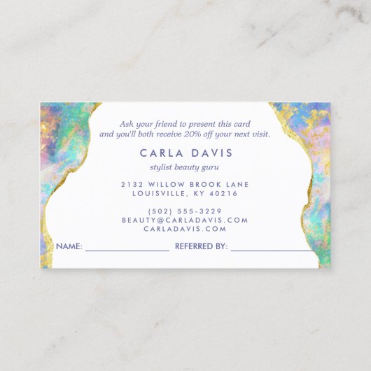 Elegante Fire Opal Moderne Edelsteen Aanbevelingskaartje (Achterkant)