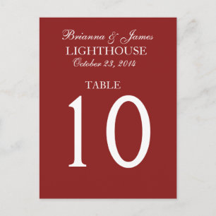 Elegante Firebrick Red Trouwtafel Nummer Kaart