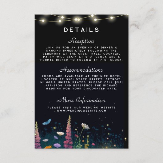 Elegante Firefly rustieke bruiloft uitnodiging Informatiekaartje (Voorkant)