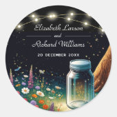 Elegante Firefly rustieke bruiloft uitnodiging Ronde Sticker (Voorkant)