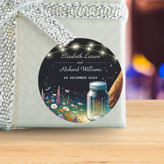 Elegante Firefly rustieke bruiloft uitnodiging Ronde Sticker