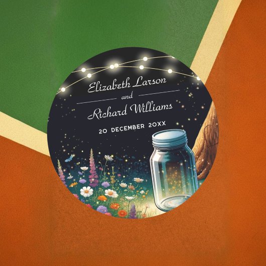 Elegante Firefly rustieke bruiloft uitnodiging Ronde Sticker