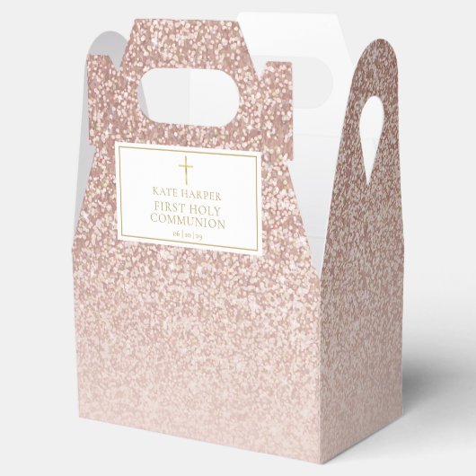 Elegante First Holy Communion Roos Gouden Glitter Bedankdoosjes (Geopend)