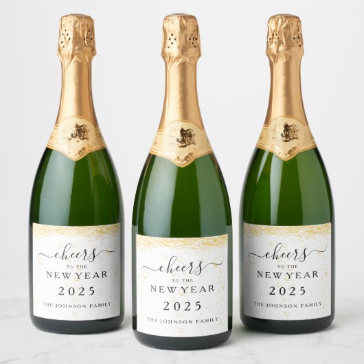 Elegante Fizz Bubbles Cheer Oud en Nieuw Sparkling Wijnetiket (Flessen)