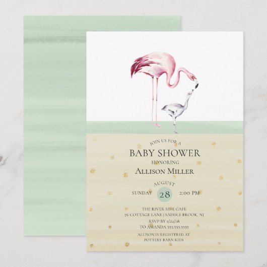 Elegante Flamingo Baby shower Invitation Kaart (Voorkant / Achterkant)