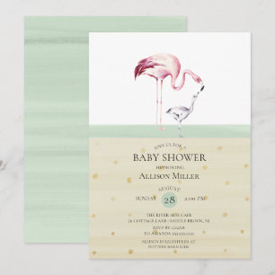 Elegante Flamingo Baby shower Invitation Kaart